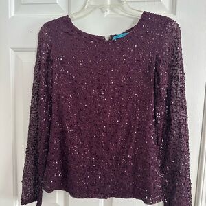 Alice + Olivia Sequin Long Sleeve Top - Purple/Plum